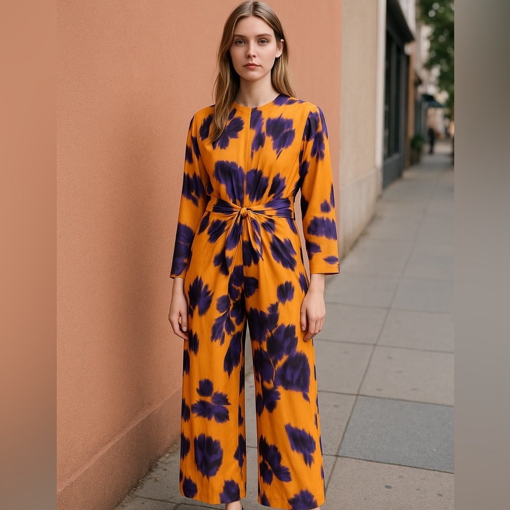 Bold Orange Purple Print Dress 90s Vibe Statement - Size S